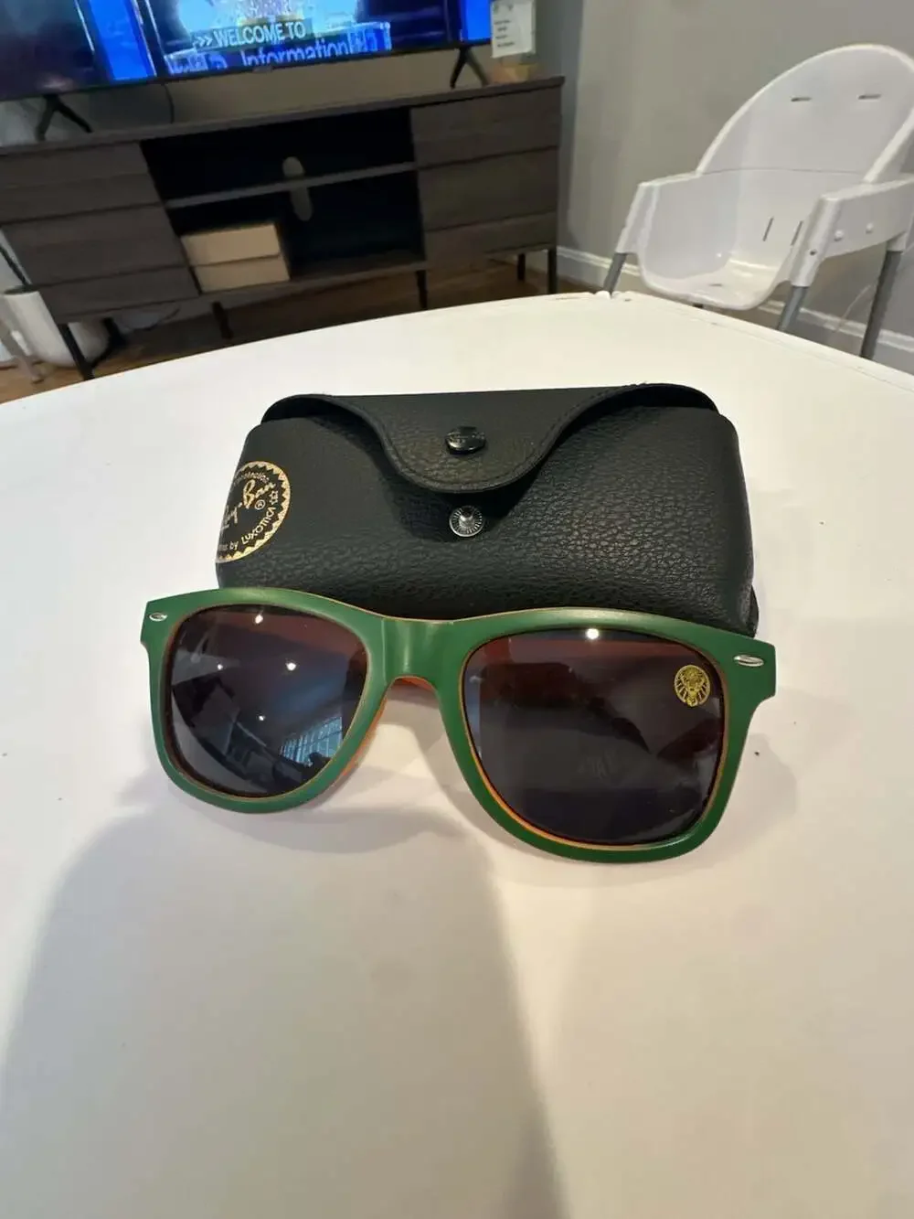 Jägermeister Promotional Green and Orange Wayfarer Sunglasses And Ray Ban Case